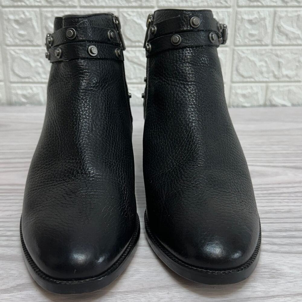 Halogen Lidia Ankle Booties WMNS 8M Genuine Leather Black Studded Moto Zip Ankle